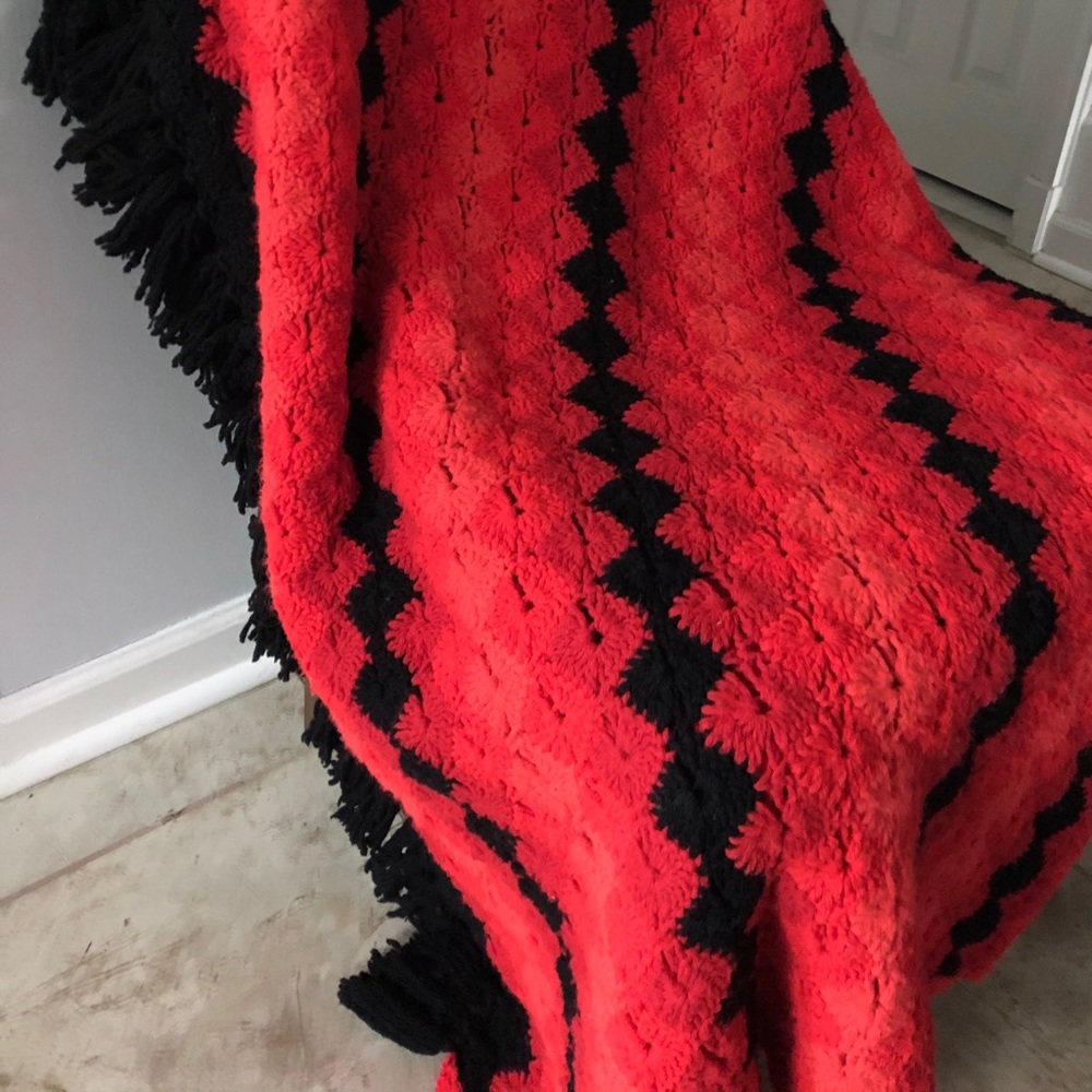 Vintage Red and Black Crochet Blanket